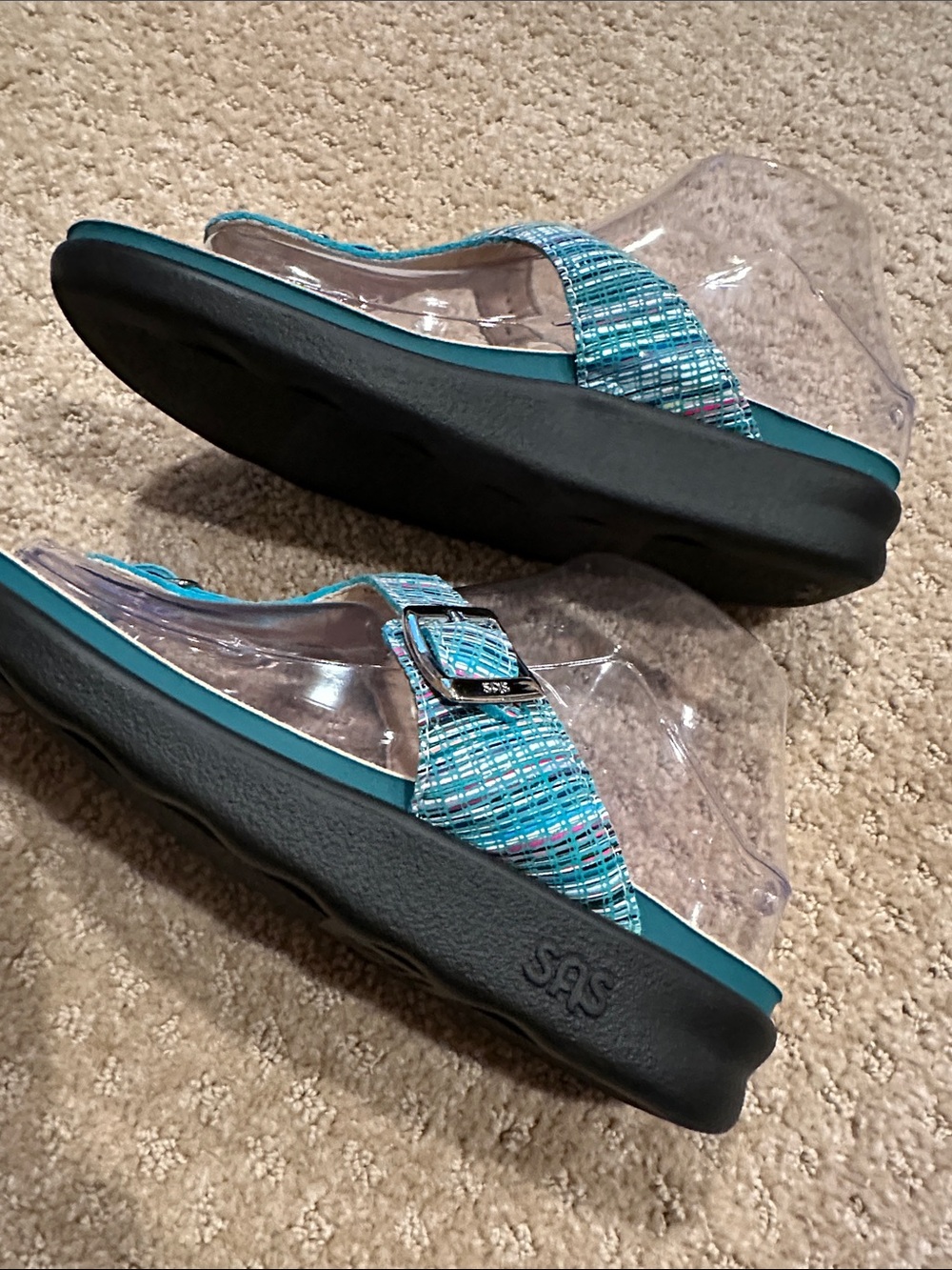 SAS Teal Multicolor Woven T‑Strap Sandals - Picture 2 of 8